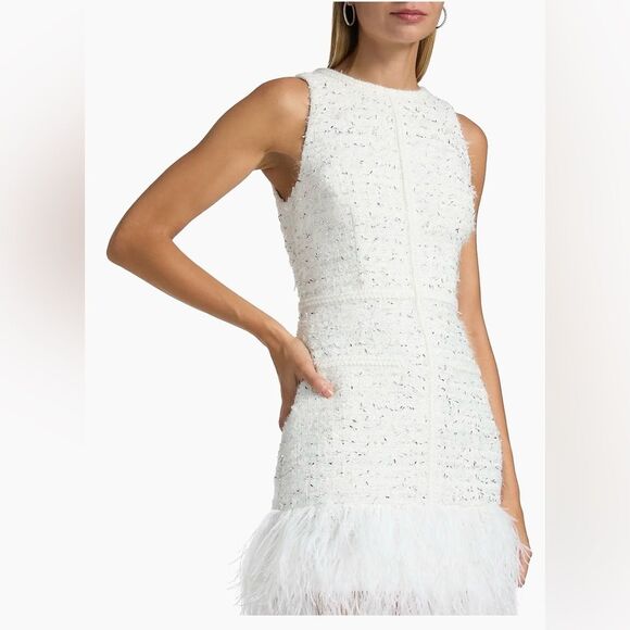NWOT Milly Raven Feather-Trim Metallic Tweed Minidress, US4/UK8 - Picture 5 of 16